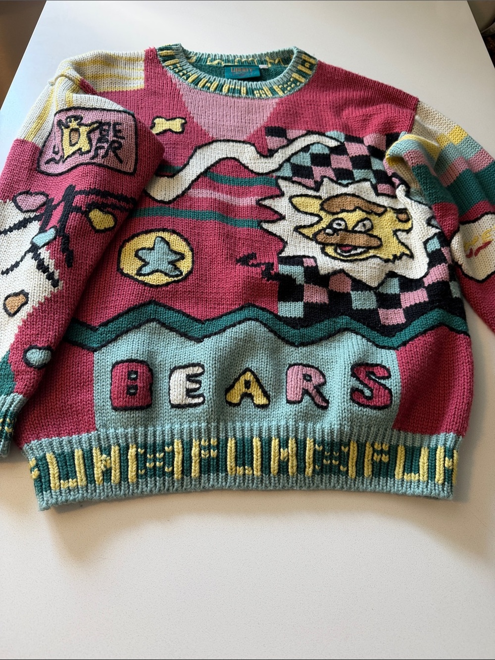 Liberty Knitwear 90’s Vintage Cartoon Bears Themed Wool Sweater